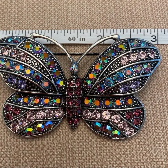 Kirks Folly Crystal Butterfly Brooch Signed - Picture 5 of 6